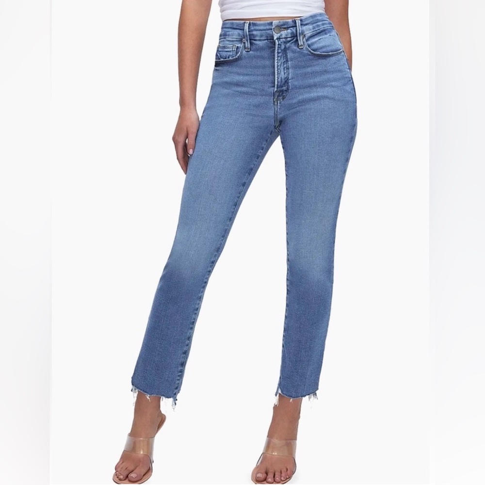 Good American Light Blue High-Rise Straight Cigarette Jeans